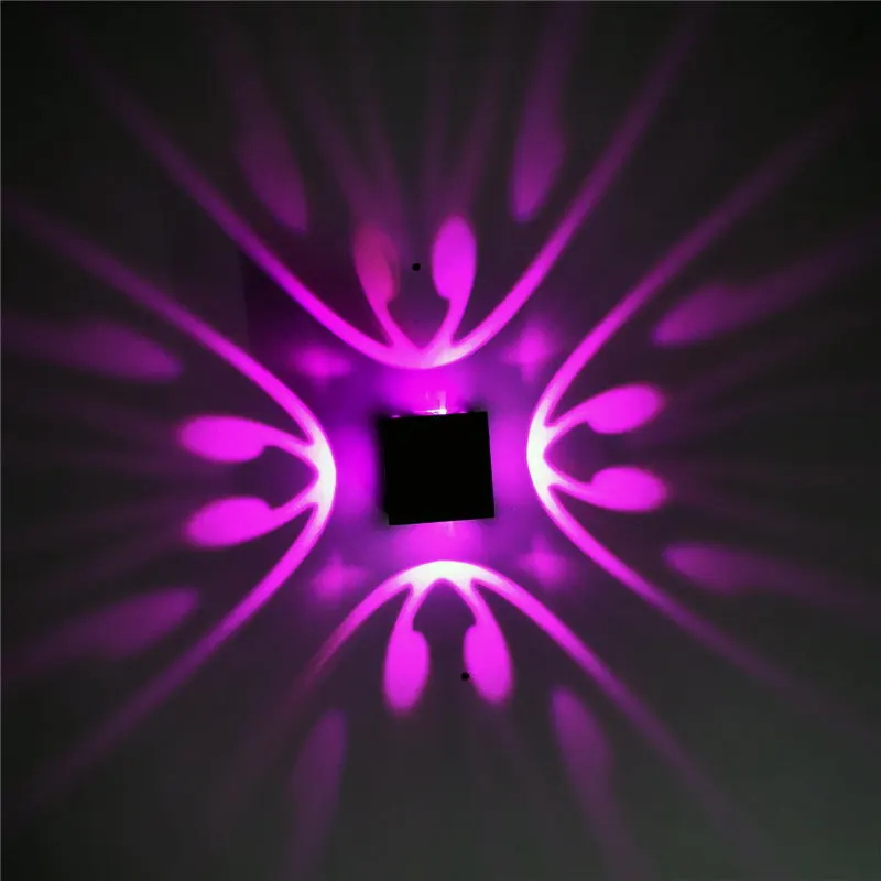 Modern LED square four-sided butterfly wall lamp indoor creative aluminum alloy aisle lamp hotel ktv wall decoration lamp 3wRGB - Цвет абажура: Violet