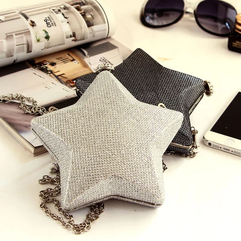 fashion new Five pointed star style Diamond Clutch Bridal Bag