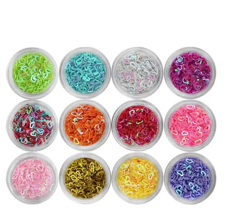 12 Box 12 Color Hollow Heart Glitter Sequin Beads For Jewelry Epoxy