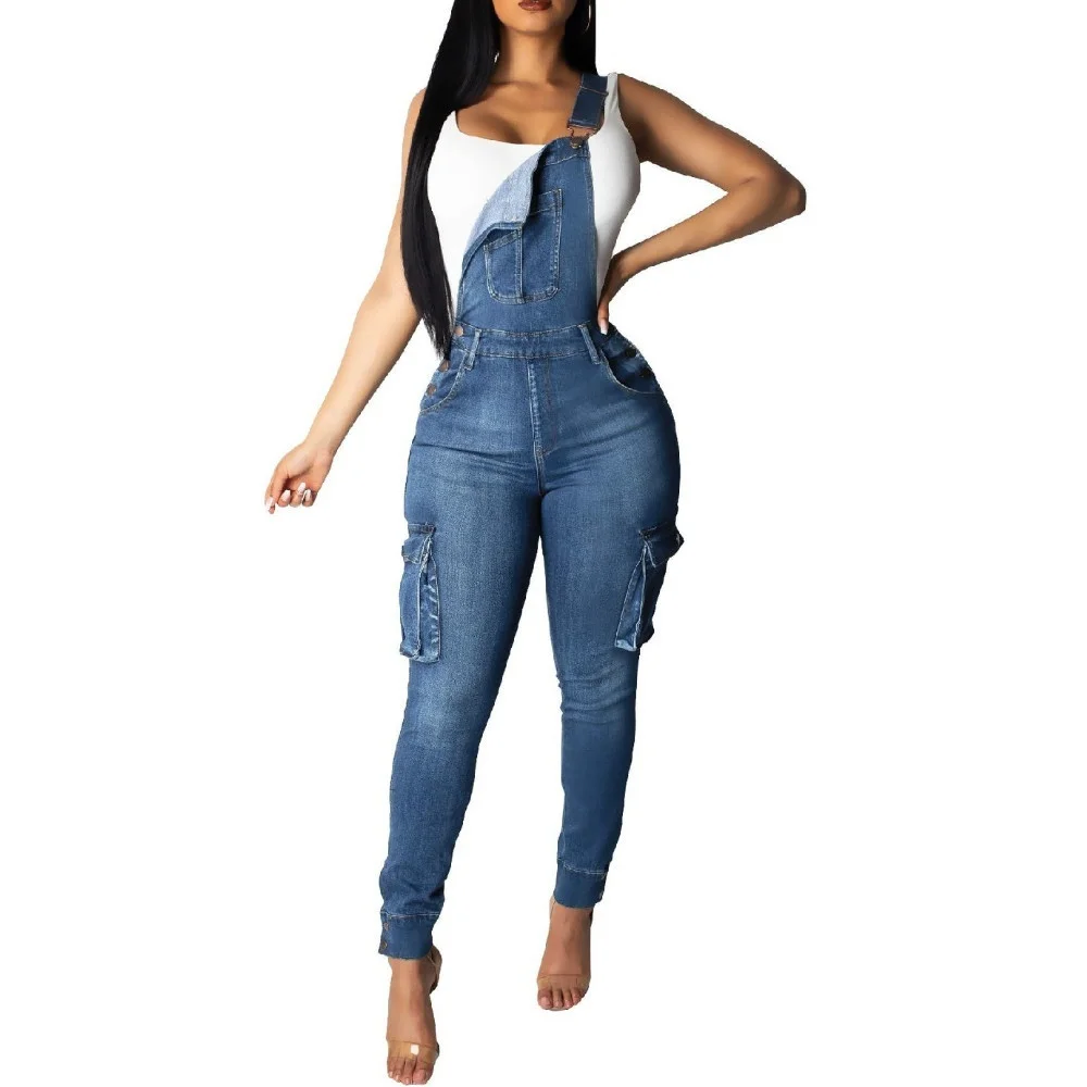 Women's Fashion High Waist Sexy Skinny Casual Strap Pants with Pocket Slim Denim Jumpsuits Romper Blue Overalls for Women S-2XL Women's Fashion High Waist Sexy Skinny Casual Strap Pants with Pocket Slim Denim Jumpsuits Romper Blue Overalls for Women S-2XL