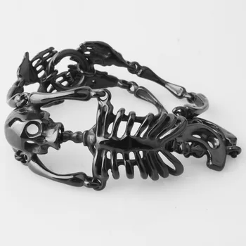 

34.8mm Vintage Sporty Style Stainless Steel Link Black Tone Skeleton Skull Bracelet Men's Boy's Handsome Daily Wristband Jewelry