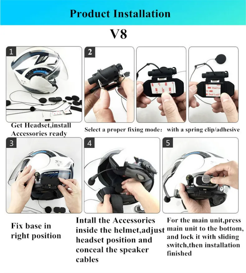 Motorcycle Helmet Bluetooth Headset Vimoto V8 850mAh Multi-function BT Interphone Motorbike Stereo Headphones for Two Way Radios (19)