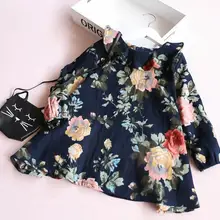 Весенне-осеннее платье с цветочным узором для девочек; хлопковые детские платья с длинными рукавами и воротником в стиле Питера Пэна; одежда для малышей; Детские модные бутики