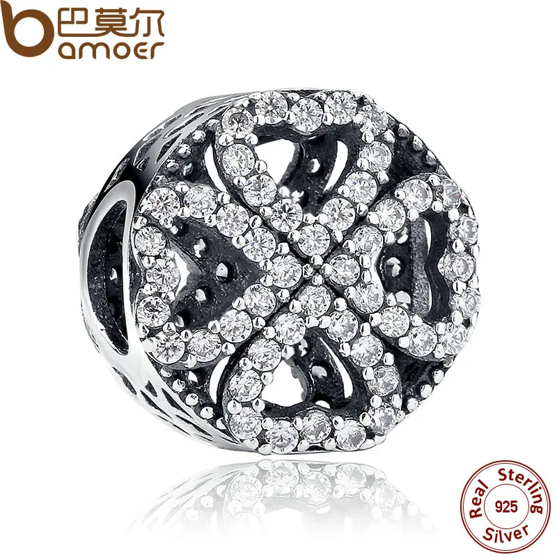 

BAMOER Vintage 925 Sterling Silver PETALS OF LOVE Heart CHARM Ancient Silver Charms for Female Bracelets Silver Jewelry PAS272
