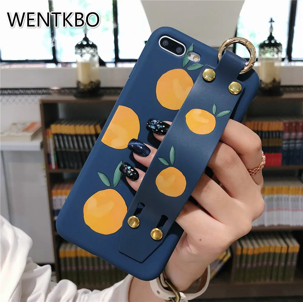 

Retro Summer Fruit Orange Strawberry Cover For iPhone X XS MAX XR Fashion Wrist Strap Silicone PhoneCase For iPhone 6 6s 7 8Plus