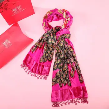 

Hot Pink Ladies Scarves Long Warm Cape Shawls Embroidery Peacock Muslim Hijab Scarf Premium Velvet Wrap Shawl Soft Bufanda Chal