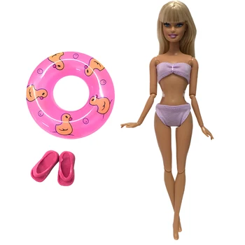 

NK Doll Swimwear Beach Bathing Clothes Swimsuit+Slippers+ Swimming Buoy Lifebelt Ring For Barbie Doll Best Girl' Gift 007L