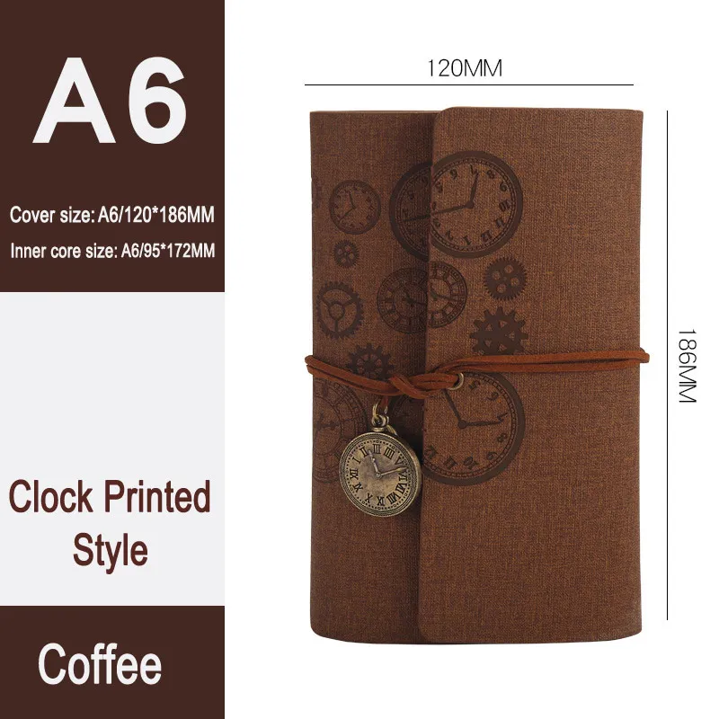 DELVTCH Vintage Clock A6 Spiral Notebook Travel Planner Memo Diary Journal Notepad Organizer Schedule Schoiol Student Stationery