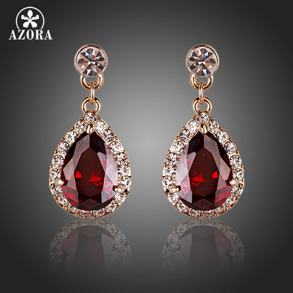 Серьги капельки AZORA TE0106 с красными фианитами|earrings citrine|earrings dollarearrings bone |