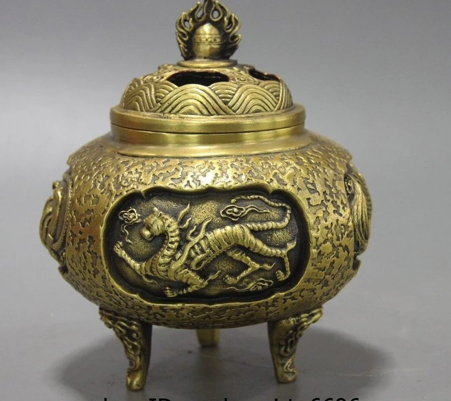 

7 China Bronze Copper Dragon Phoenix Tortoise Suzaku Bird Incense Burner Censer