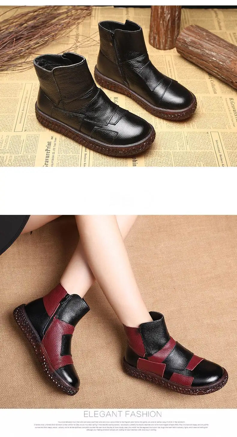 GKTINOO/; женские ботинки с мехом; зимние кожаные ботинки ручной работы; обувь на плоской подошве; Разноцветные Женские ботинки из натуральной кожи