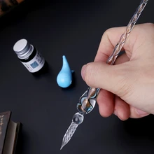 6 Styles Vintage Handmade Art Elegant Crystal Glass Dip Pen Sign Ink Pens Gift 19cm handmade dip pen dip pen creative art retro aesthetic crystal glass blue green pink pen test color watercolour