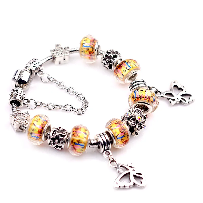 

Gold Tone Heart Bead pandora Bracelets & Bangles Fashion Crystal Charm Bracelets DIY Jewelry Bracelet for Women Gift B060