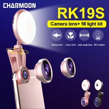CHARMOON Selfie Flash Led заполняющий свет с рыбий глаз широкоугольный макрообъектив для iPhone 7 8 X для Samsung Galaxy S8 объектив для камеры телефона