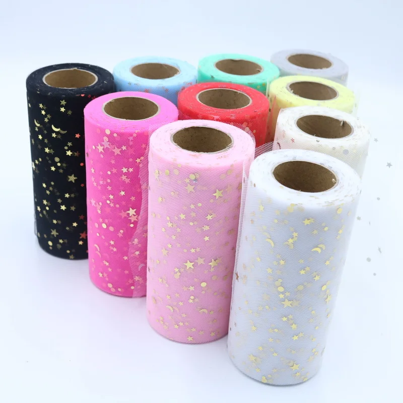 

25 Yard 15cm Star Glitter Tulle Roll Wedding Decoration Craft Tulle Fabric Tutu Dress DIY Organza Baby Shower Party Supplies
