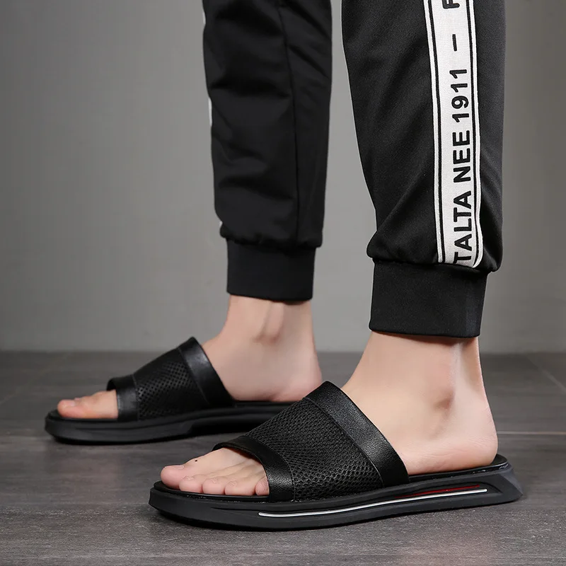 black leather sandals