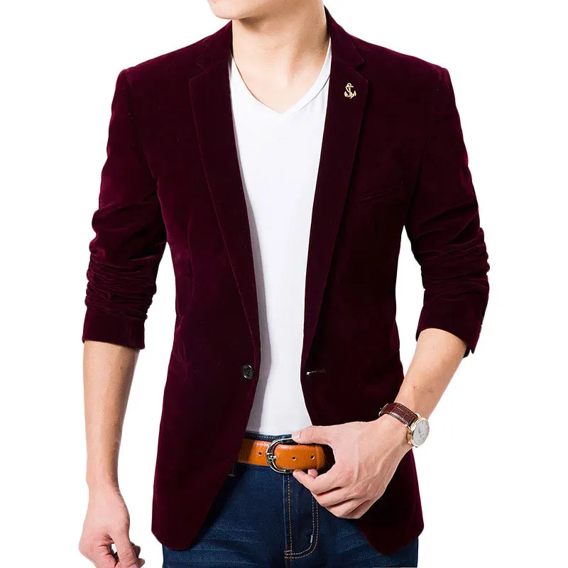 2016 New Arrival Velvet Blazers Men Luxury Business Casual Suit Jacket