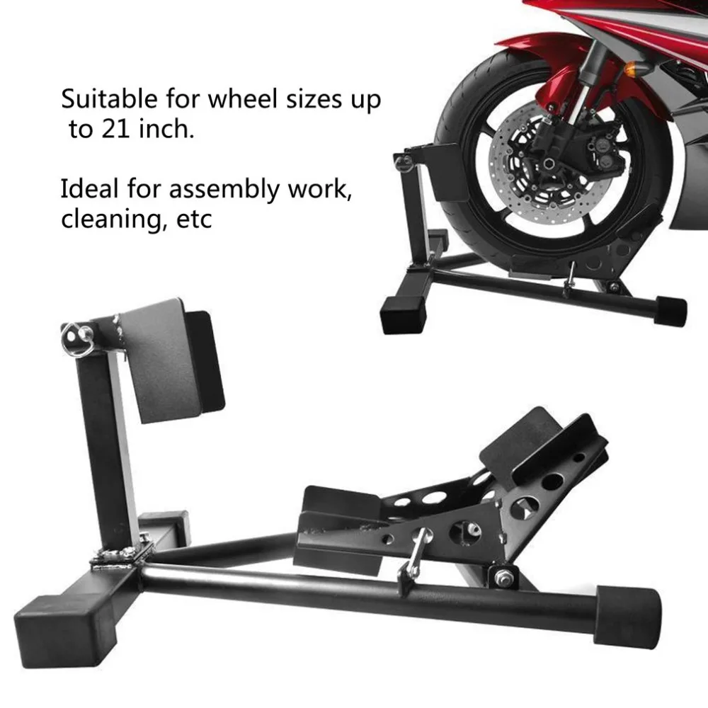 

Black Motorcycle Front Wheel Stand Autocycle Wheel Support Autobike Rim Lift Universal Vehicle Repairing Tool Most 17"-21" Tires