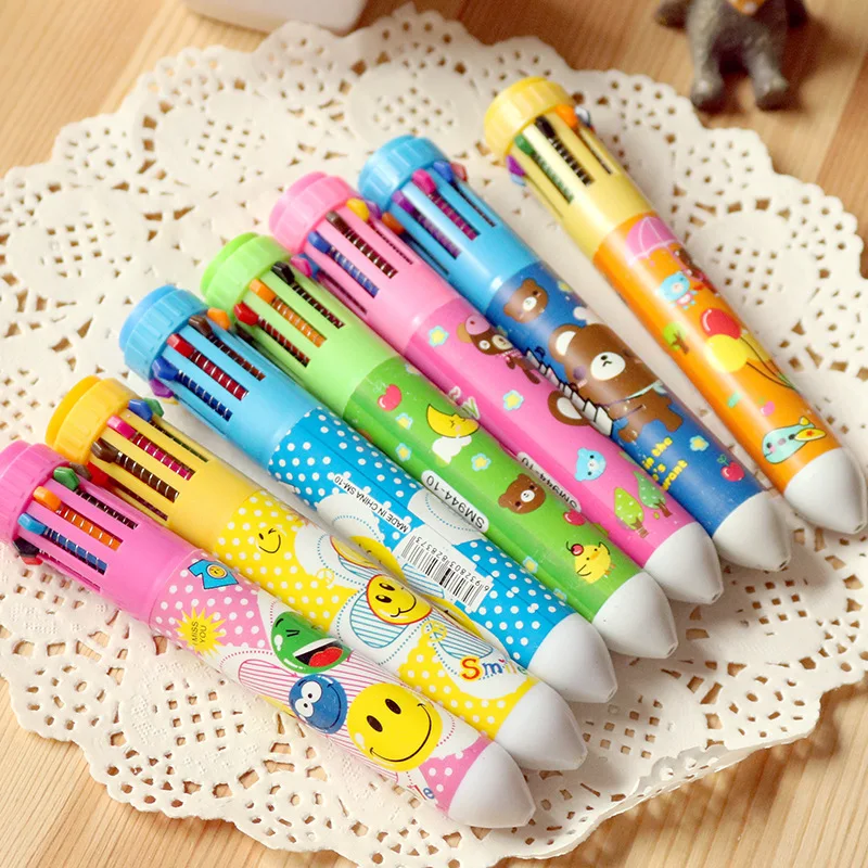 

Jonvon Satone 20 Pcs Cartoon Animals Ten Color Pens Coloured Ball Point Pen Ballpoint Pen Wholesale Stationery School Supplies