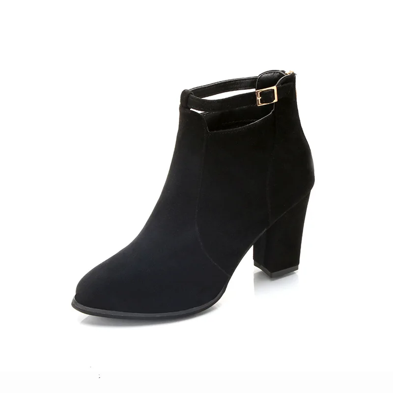 

2018 autumn new high-heeled Korean version of large size suede thick with back zipper wild ladies boots black ljj 1102