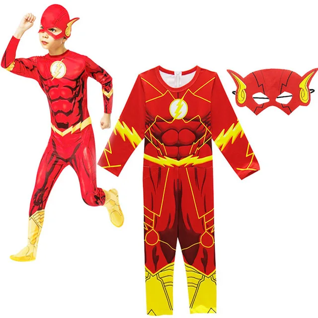 

Hot Sale Boy The Flash Muscle hero Fancy Body suit Kids Fantasy Comics Carnival Party Halloween Jumpsuit Cosplay Costumes