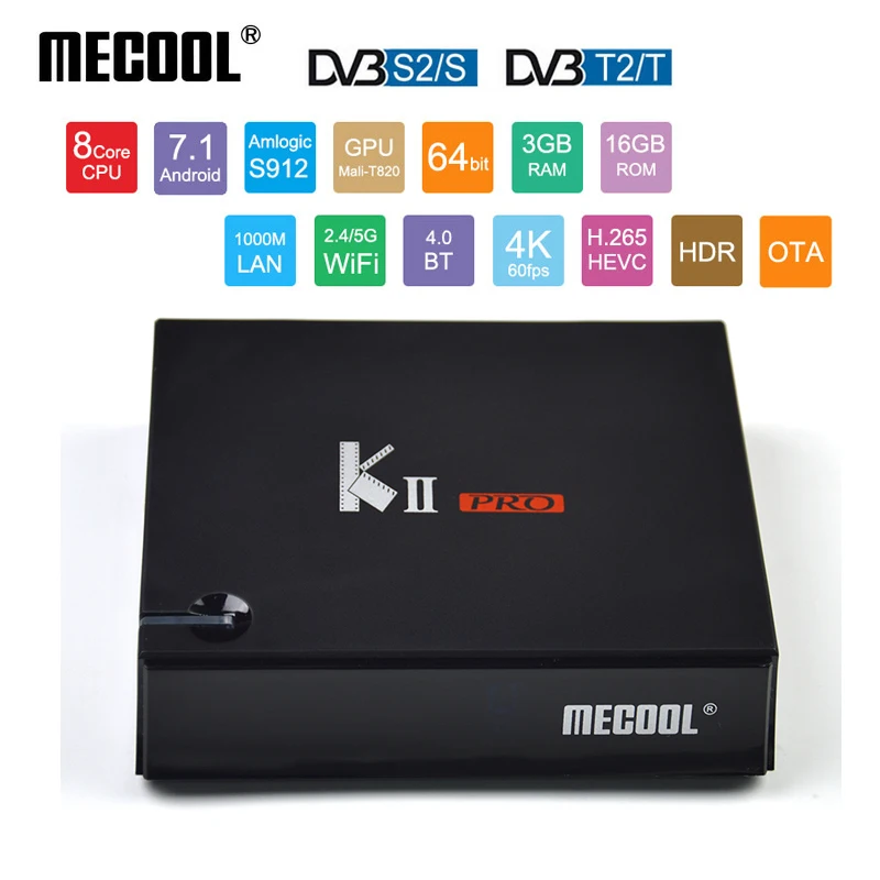 

MECOOL KIII PRO DVB-S2 DVB-T2 DVB-C Amlogic S905D Android TV Box Android 7.1 2GB 16GB 2.4G/5G WiFi Combo NEWCAMD Biss key Power