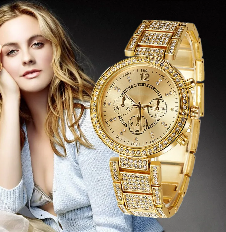 Gold And Silver Watch Luxury Crystal Women Quartz WristWatch Fashion