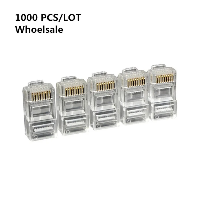 

High quality 1000PCS Cable terminal Transparent Crystal Head Crystal Head RJ45 CAT5 Modular Plug Gold Plated Network Connector