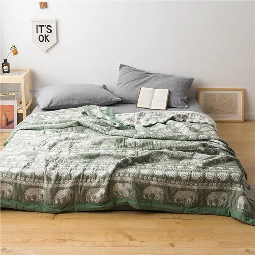 Летнее одеяло, хлопок, Марлевое одеяло, дерево, лист, для дома, постельные принадлежности, элегантное покрывало, геометрическое постельное белье, 200*230 см, 1 шт., одеяло - Цвет: grey elephant
