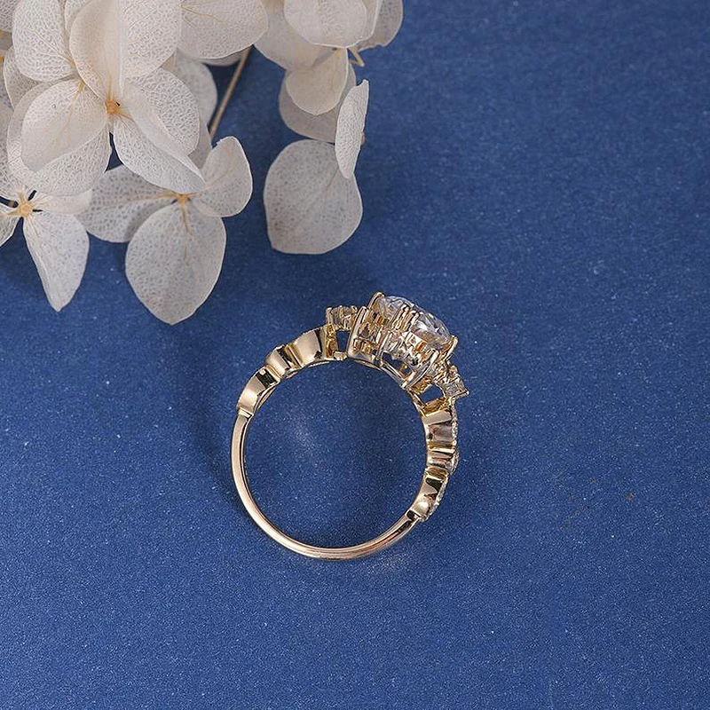 Античное 18 К желтое золото 2ct обручальное кольцо Овальный разрезанный Муассанит из бисера Milgrain Ретро Уникальный арт-деко для женщин