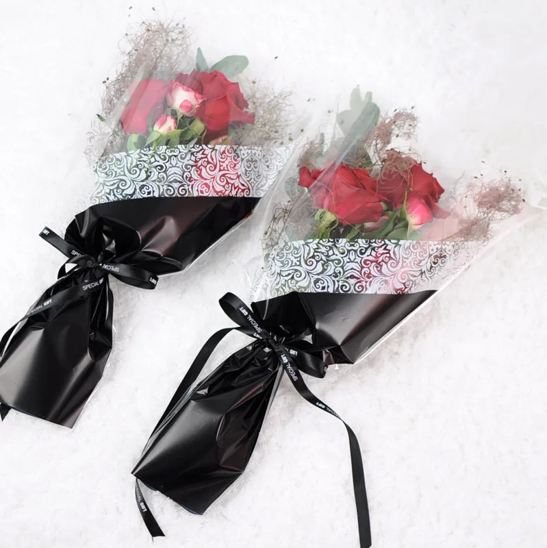 

50pcs Single Rose Plastic Package Transparent Flower Bouquet Wrapping Paper Plastic Opp Bag Floral Packaging Bags Party Decor