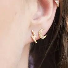 Cz молния луна серьги гвоздики 3 цвета проложить прозрачный кубический цирконий Минимальный Нежный девушка дамы подарок полумесяц флэш-гвоздики