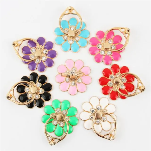 UVR Reusable Camellia Flower Finger Ring Smartphone Colorful Metal Stand Holder Phone Holder Stand For iPhone Huawei All Phone