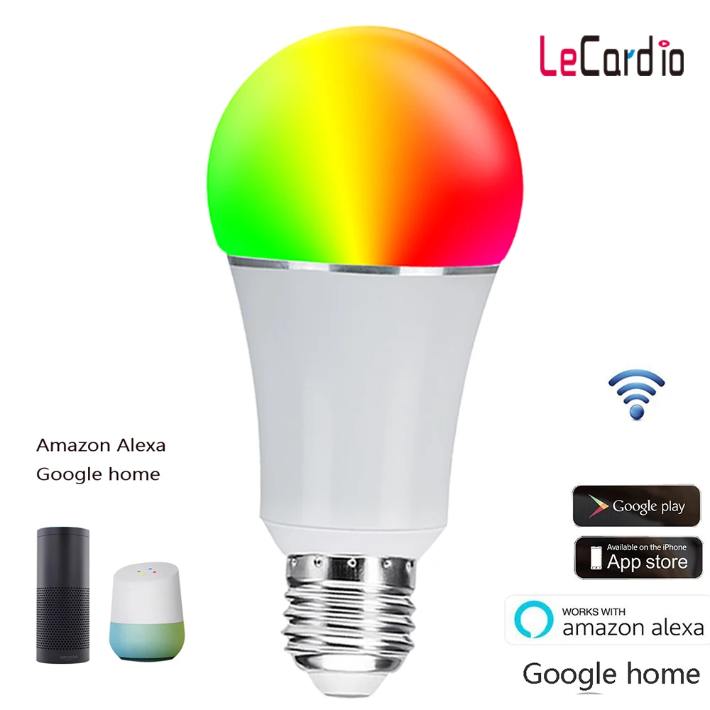 

Smart RGB Dimmable Wireless Wifi Control Bulb, 7W E26 E27 Compatible with Alexa Google Home Assistant Phone Wake UP Light