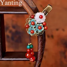 Yanting этнические Когти для волос для женщин, винтажные роскошные украшения для волос с красными камнями, Хрустальный цветок, заколка, женские заколки, подарок 089