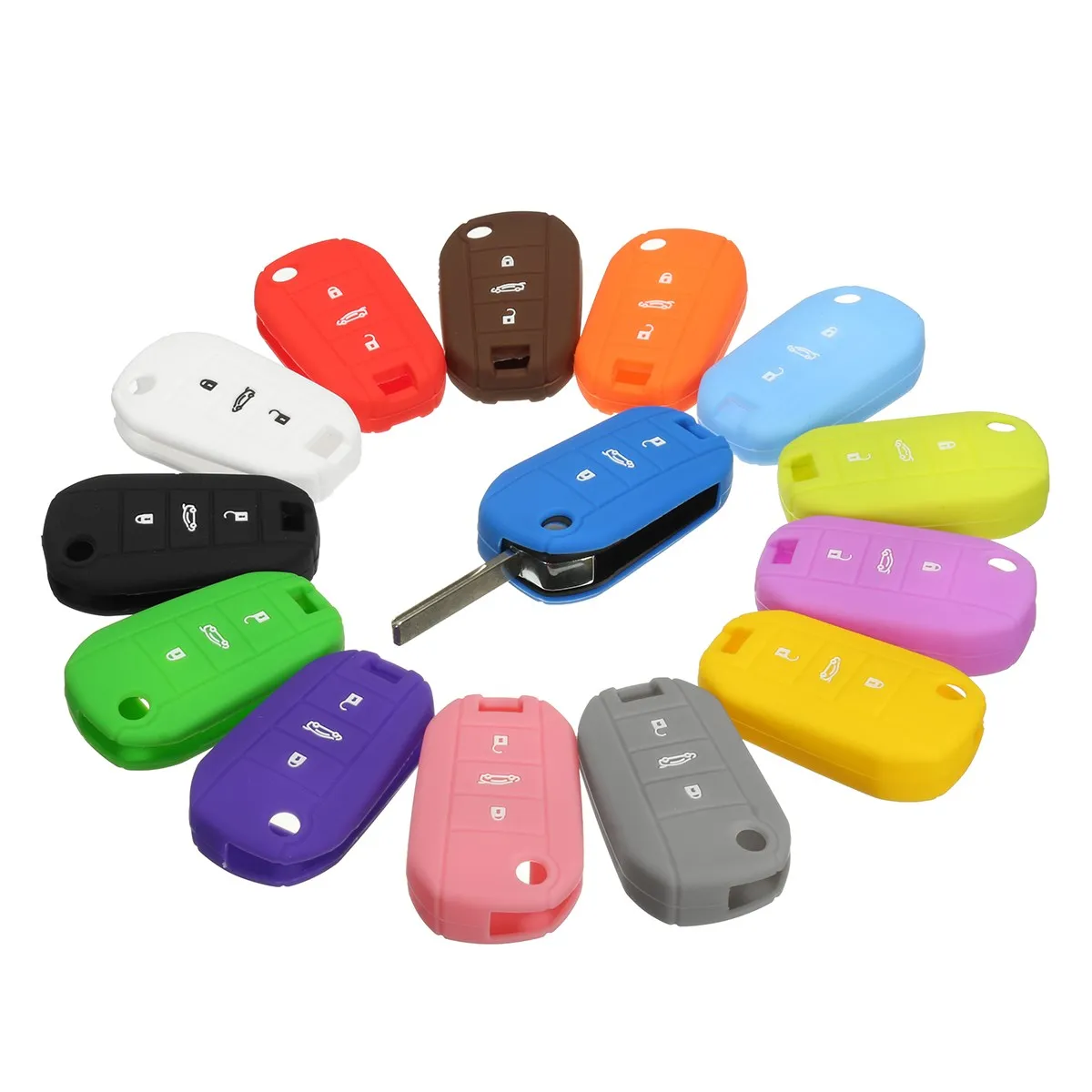 

Silicone 3 Button Car Flip Remote Key Case Fob Cover Holder For Peugeot 208 508 2008