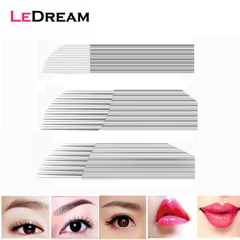 

50pcs/lot Single Double Triple Rows Larger Curve Permanent Makeup Eyebrow Tattoo Needle Microblading 3D Embroidery Manual Blade