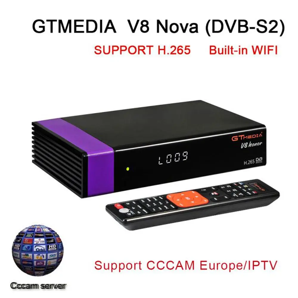 

Receptor Gtmedia V8 Honor built-in WIFI power by freesat v8 super HD DVB-S2 1 Year Cccam Cline for 1 Year TV Box Same as V8 Nova