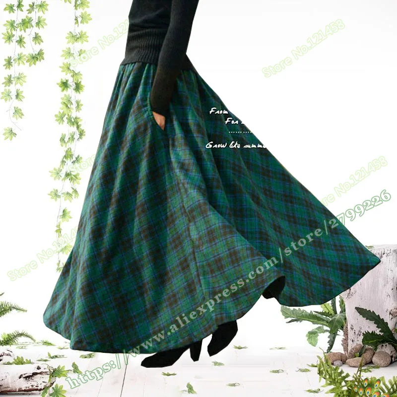 2017 Herfst en Winter Plus Size XXXL Retro Vintage Mode Casual Groene Plaid Rooster Rooster Wollen vrouwelijke Maxi Lange rok vrouwen 2017 Herfst en Winter Plus Size XXXL Retro Vintage Mode Casual Groene Plaid Rooster Rooster Wollen vrouwelijke Maxi Lange rok vrouwen