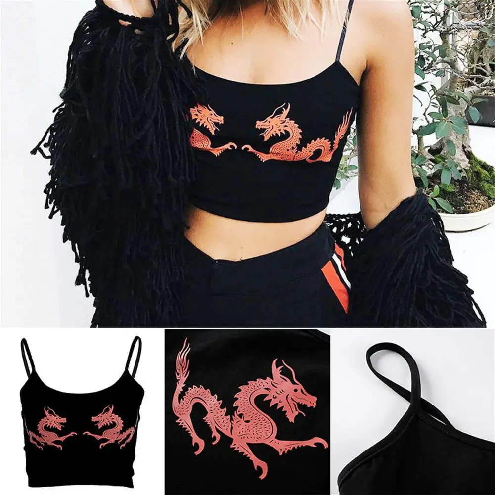 

Sexy Chinese Style Dragon Totem Printed Spaghetti Straps Vest Women Sports Vest Running Tops Comfortable Clothes