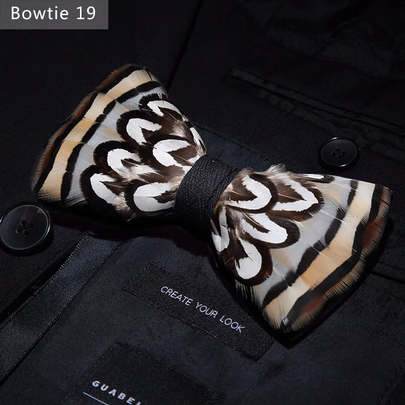 Bowtie 19 JEMYGINS, дизайн, галстук-бабочка, перо, бант, изысканная ручная работа, Мужская брошь для галстука-бабочки, деревянная булавка, подарочный набор, Свадебная вечеринка - Цвет: Bowtie 19