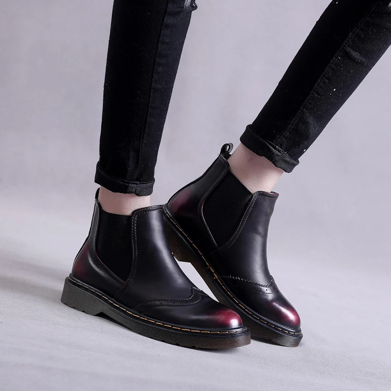 Teahoo 2018 botas de invierno de piel cálida para botas de cuero suave Chelsea botas de mujer de punta redonda de costura botines para mujer zapatos de invierno|chelsea boots|chelsea boots