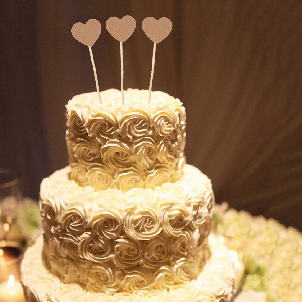 Kraft Paper Rustic Heart Cupcake Cake TopperS Flags PickS Wedding Party Decor