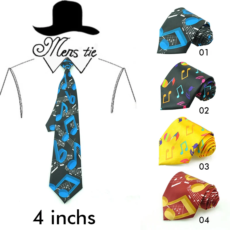 

New Men Ties Designers Fashion 5 Colorful Big Music Note Neck Ties Polyester Woven Classic Men's Party Wedding Neckties Gravata