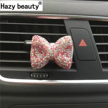 Туманно салон автомобиля на выходе декоративные кристалл алмаза бабочка узел Женский автомобиля духи клип стильная футболка с изображением персонажей видеоигр автомобиль украшения укладки