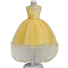 BAOHULU/белые и желтые Свадебные платья для девочек детские торжественные бальные Платья с цветочным рисунком, платья с длинным шлейфом для маленьких девочек от 12 месяцев до 14 лет