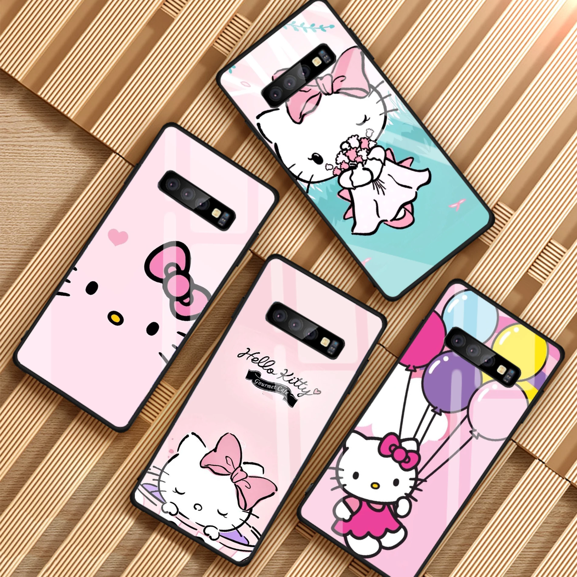 Модный Рисунок «Hello Kitty» закаленное Стекло чехол для телефона для samsung Galaxy A6 A6S A8 A8S J6 J8 S8 S9 S10 PLUS, NOTE 8, 9