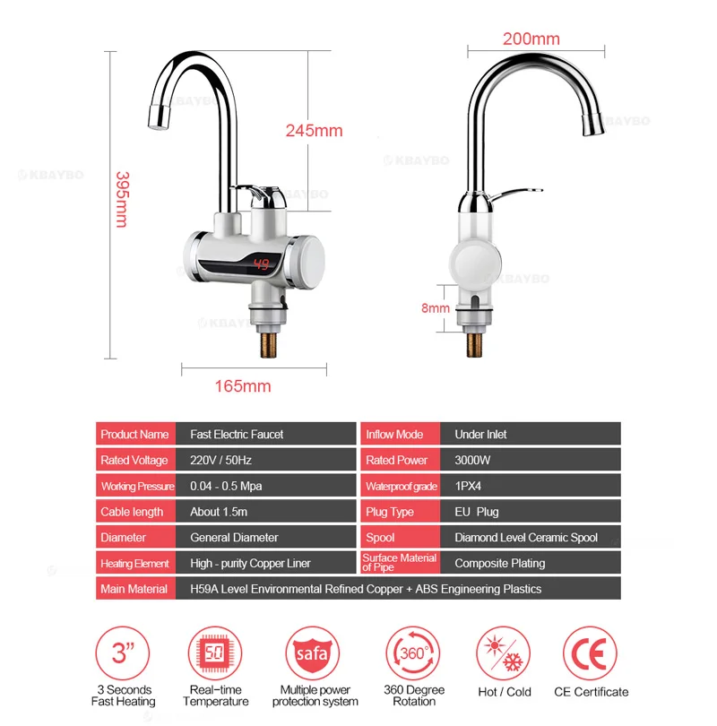 KBAYBO Электрический кухонный водонагреватель кран холодный нагрев кран Tankless мгновенный водонагреватель