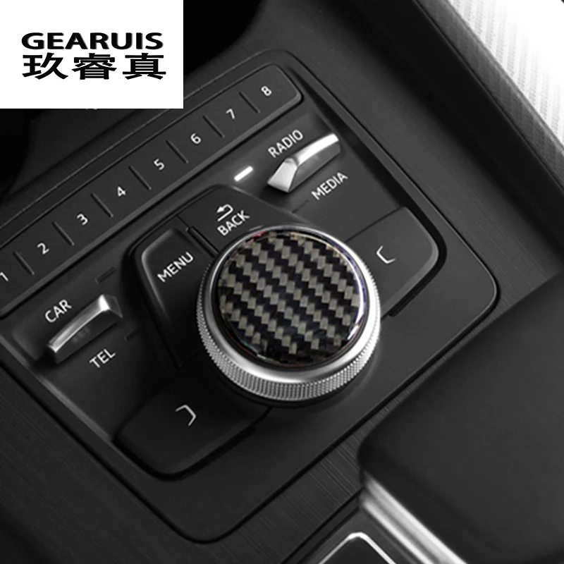 10pcs Car-styling carbon fiber Multimedia button decorative 3D sticker For Audi A4 B9 2017 Year emblem interior accessories | Автомобили и