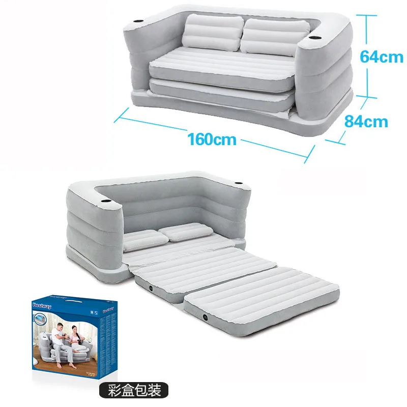 

Time-Limit!!Inflatable Sofa Bed with Two Pillows& Cushion Home Flocking+PVC Sofa for Two People Indoors Lazy Inflatable Loungers